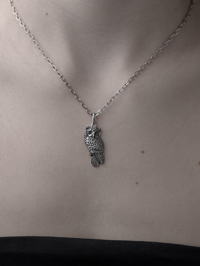 owl pendant	owl necklace	owl jewelry	silver owl pendant	owl necklace men	pendentif chouette __etsy:4195413779