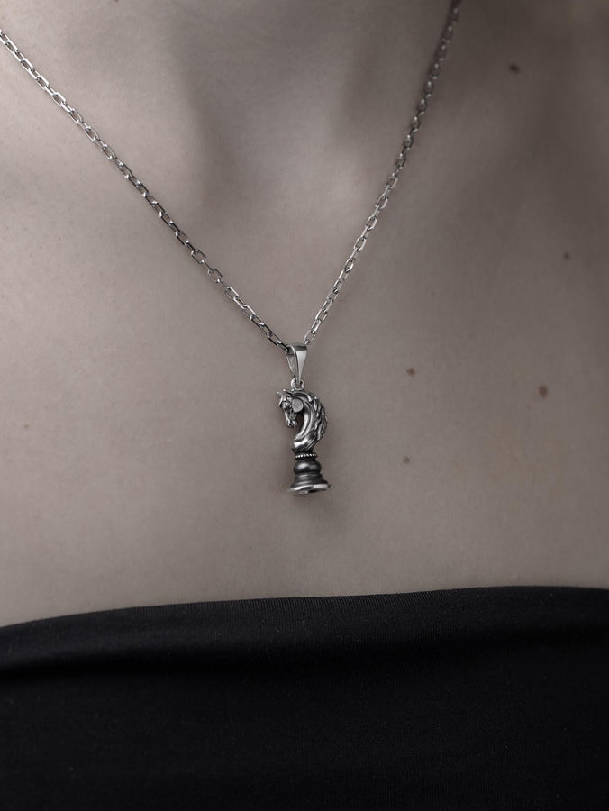 Silver pendant	silver jewelry	Chess piece Horse	Chess Pendant	Chess jewelry	Chess piece (etsy image id: 4596378398)