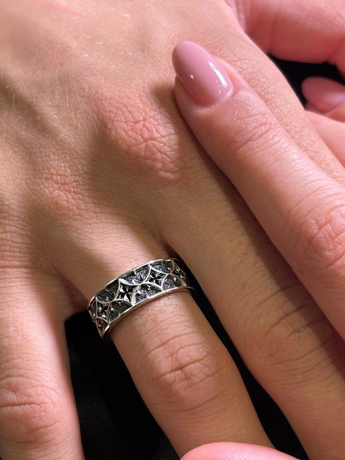 Gothic Wedding Ring Silver – Sterling Silver Band with Cathedral Design | Medieval Style Engagement Ring for Couples (etsy image id: 7423128227)