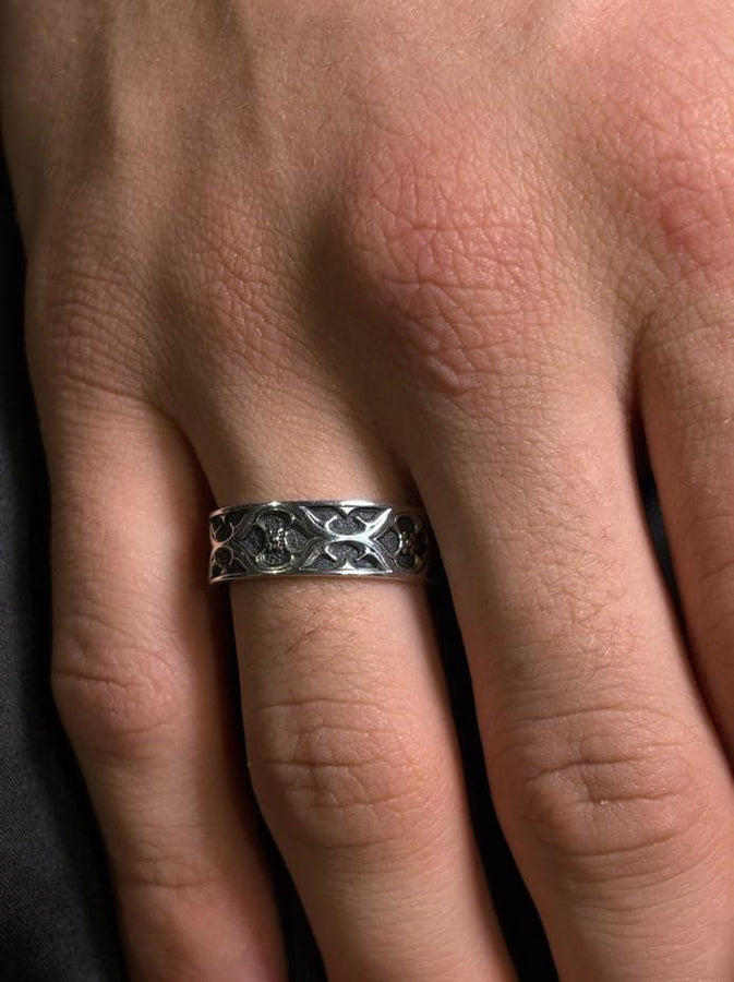 Sterling Silver Gothic Ring, Medieval Wedding Band, Handmade Fantasy Jewelry, Unique Gift for Him, Dark Silver Ring, Goth Accessories (etsy image id: 7375336676)