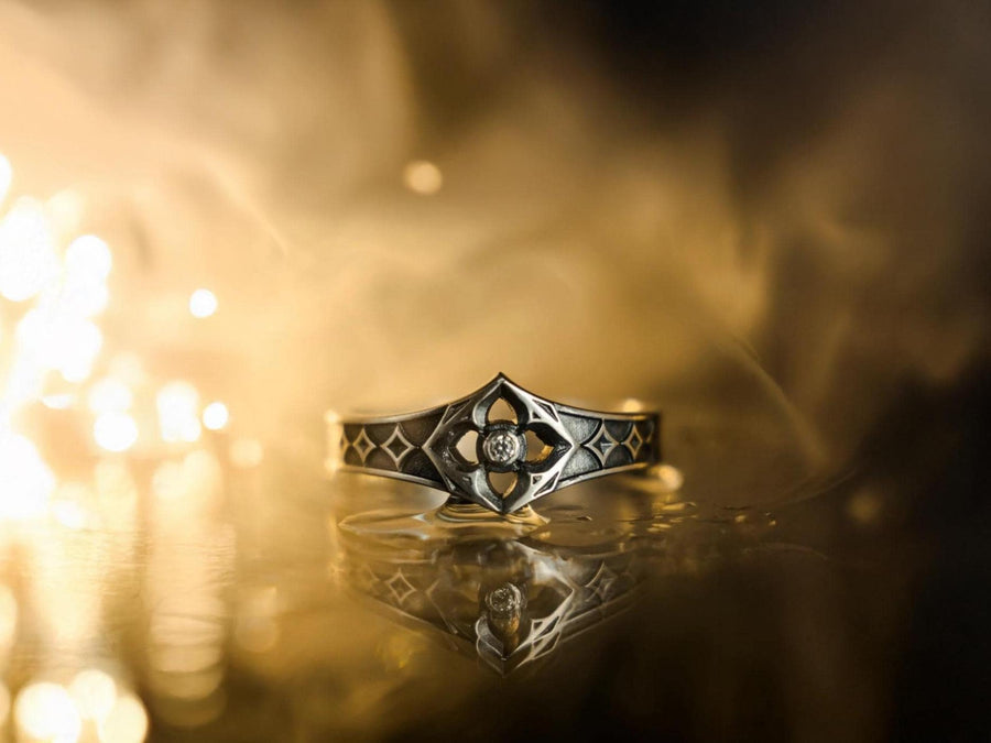 This handcrafted gothic silver ring brings together the allure of vintage design and a gemstone's sparkle, perfect for a wedding or special occasion gift. (etsy image id: 6064689690)