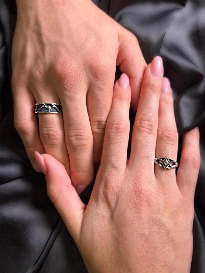 Gothic Wedding Ring Silver – Sterling Silver Medieval Band with Blackened Details | Unique Dark Romance Jewelry for Him and Her (etsy image id: 7375508410)