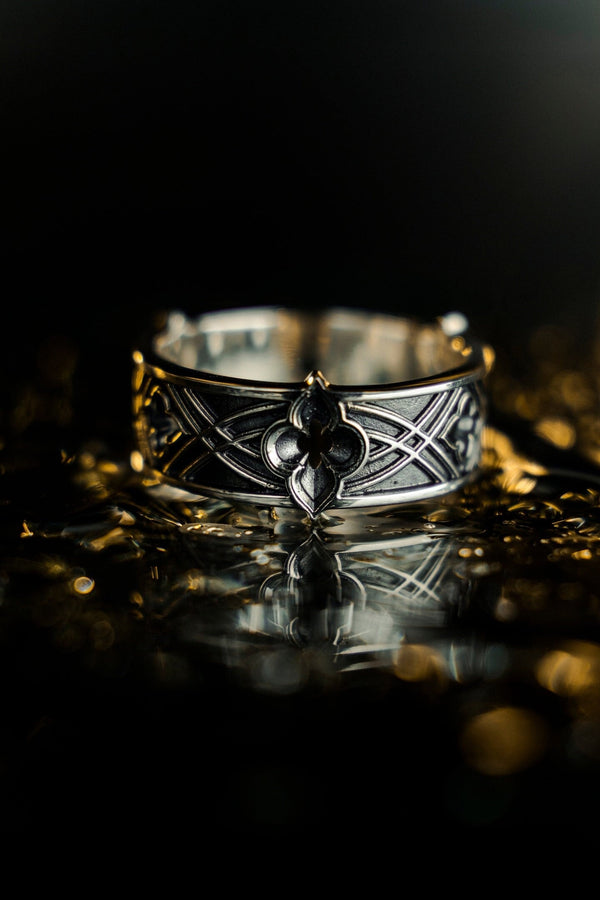 Gothic Quatrefoil Silver Ring – Sterling Silver Medieval Band with Architectural Cross Detail | Unique Gothic Wedding or Statement Ring (etsy image id: 7423618581)