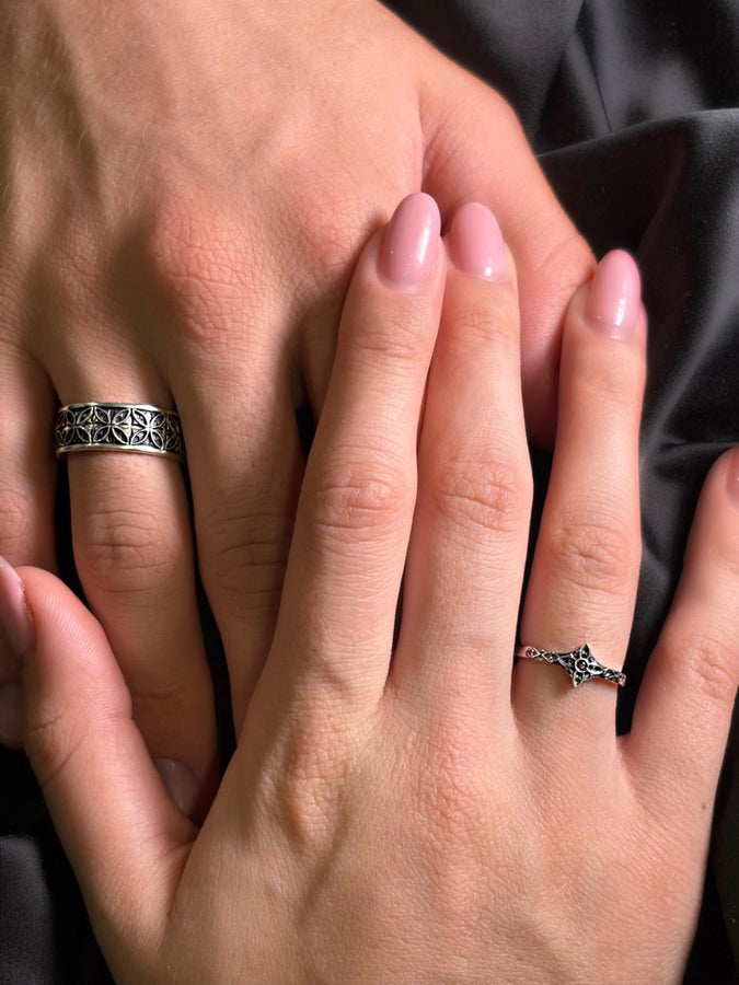 Gothic Engagement Silver Ring – Sterling Silver Ornate Cross Design with Deep Red Gemstone | Romantic Handcrafted Gothic Promise Ring (etsy image id: 7419998013)