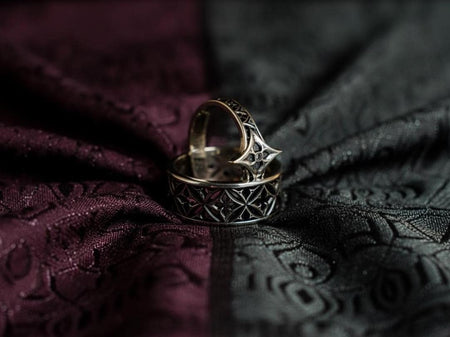 Gothic Sterling Silver Wedding Ring Set: Cathedral Medieval Jewelry