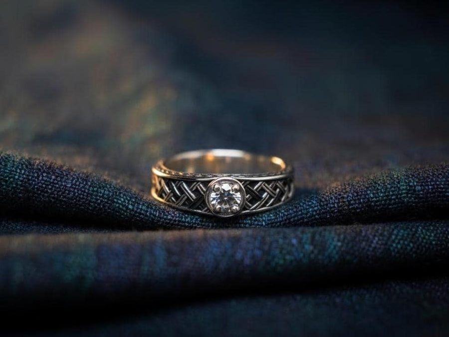 Sterling Silver Celtic Ring with White Gemstone, Viking Braid Band, Handmade Gothic Ring, Norse Engagement or Spiritual Statement Ring (etsy image id: 7190804447)