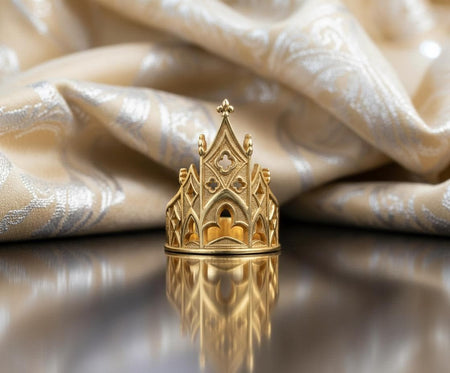 The Cathedral Facade is reimagined in 14k Yellow Gold. The transformation turns the "Grey Stone" into a "Golden Basilica." The warm metal makes the tracery look like a gilded altar screen or a reliquary box. This version feels holy, radiant, and precious, perfect for a graduation gift for an architect or a historian. (etsy image id: 7452367568)