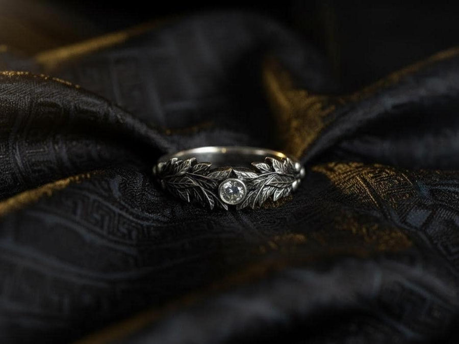 Crafted with care, this gothic silver ring with its vintage charm and gemstone centerpiece will add a touch of dark elegance to any occasion, making it a perfect gift. (etsy image id: 7463722171)