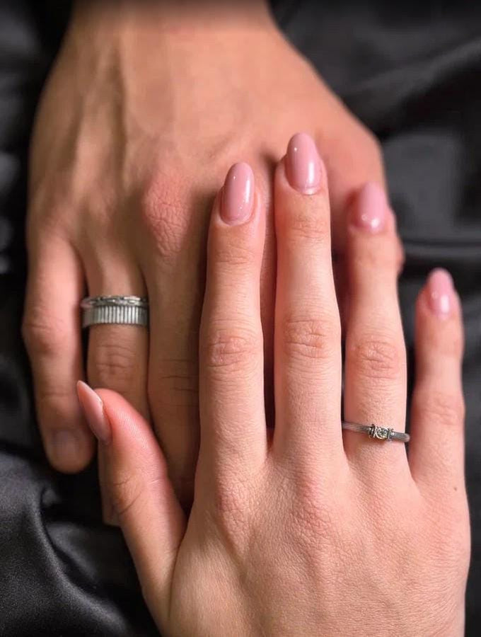 Sterling Silver Ancient Greek Wedding Ring Set: Ionic Column Design