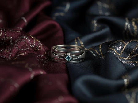 This sterling silver gothic ring features a sculpted band with deep carved grooves and a vibrant square blue gemstone set at the center. The design blends dark fantasy aesthetics with refined craftsmanship, making it ideal for customers searching for unique wedding bands, alternative engagement rings, or bold silver jewelry with medieval and architectural influences. The dramatic contrast highlights its signature style. (etsy image id: 7467356111)