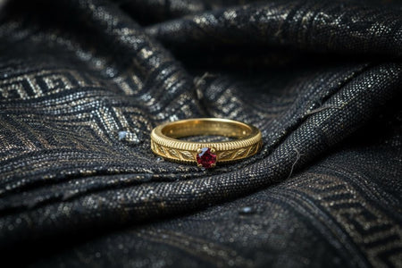 A luxurious gold version of this Art Nouveau wedding ring featuring sculpted leaf engravings and a radiant round gemstone. The warm gold surface enhances the organic texture of the botanical pattern, giving the piece antique elegance. Perfect for buyers seeking a premium engagement or wedding ring with nature symbolism, handcrafted artistry, and timeless vintage appeal. (etsy image id: 7473487915)
