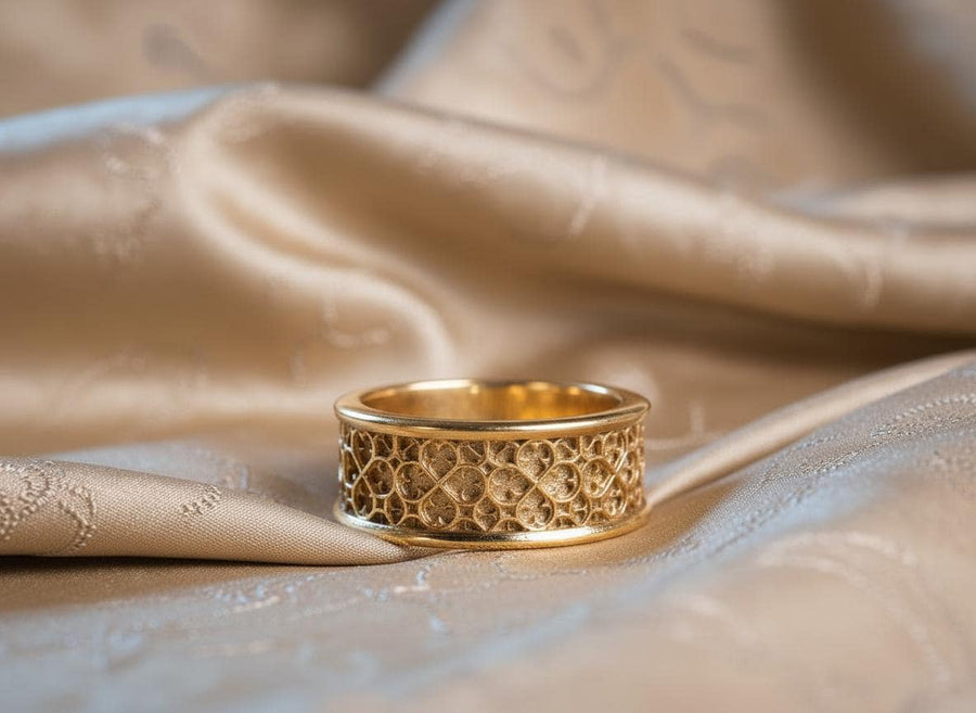 This view focuses on the tactile quality of the 925 sterling silver. The raised lattice framework is smooth and rounded, ensuring it won't snag on clothing, while the black background has a stippled, grainy texture that absorbs light. The image captures the "chiaroscuro" effect of the metalwork—the interplay of light silver and dark shadow—which gives the ring a rugged, masculine feel suitable for daily wear. (etsy image id: 6052185804)
