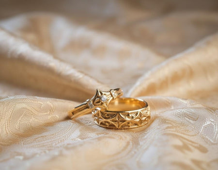 The set is reimagined in solid 18k yellow gold with a Ruby center stone. The transformation turns the set into "Crown Jewels." The black oxidation remains in the deep recesses, creating a stunning black-and-gold contrast. The red Ruby adds a touch of passion and bloodline heritage. This version feels like a coronation gift, radiating power, luxury, and ancient authority. __etsy:7488680627