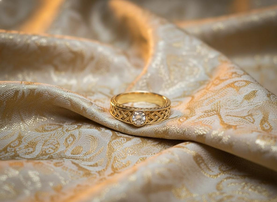 Sterling Silver Celtic Ring with White Gemstone, Viking Braid Band, Handmade Gothic Ring, Norse Engagement or Spiritual Statement Ring (etsy image id: 7190804447)