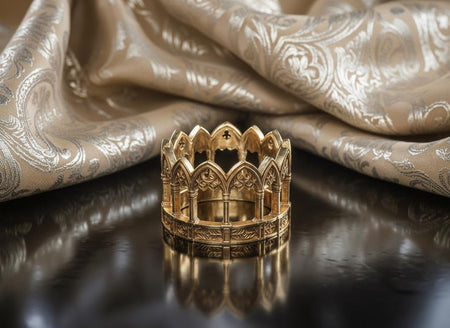 The Cloister ring is reimagined in 14k Yellow Gold. The transformation turns the "Stone Walkway" into a "Gilded Gallery." The warm metal makes the arches look like the gold-leafed screen of a high altar or a royal diadem. This version feels holy, opulent, and radiant, perfect for a history professor or an architect celebrating a milestone. (etsy image id: 7500039885)
