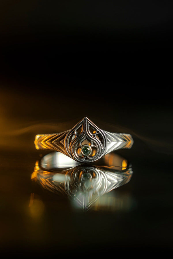 A gemstone centerpiece set in beautifully detailed gothic silver makes this ring the perfect choice for anyone who loves medieval style with a modern twist. (etsy image id: 7500368039)