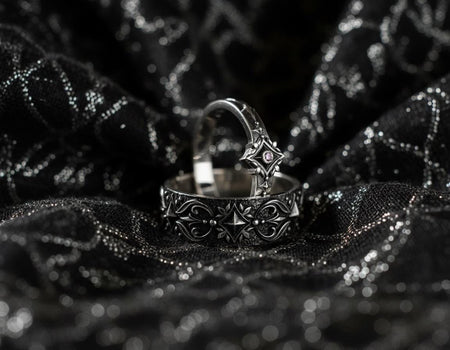 Gothic Sterling Silver Wedding Set – Dark Romance Medieval Filigree Bands