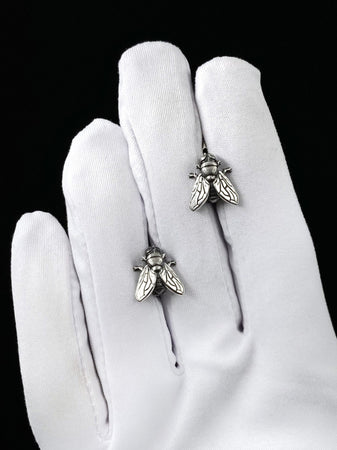 Oxidized Sterling Silver Fly Earrings: Halloween Insect Jewelry (etsy image id: 7529515780)