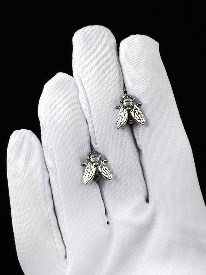 Oxidized Sterling Silver Fly Earrings: Halloween Insect Jewelry (etsy image id: 7529515780)