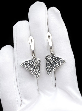 Oxidized Sterling Silver Moth Earrings, Handmade Insect Jewelry (etsy image id: 7711781614)