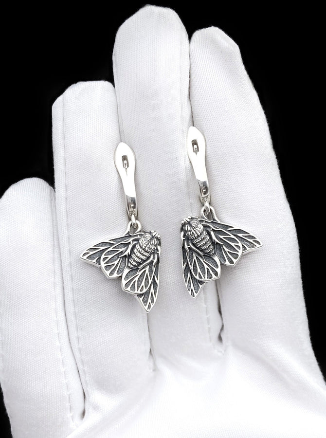 Oxidized Sterling Silver Moth Earrings, Handmade Insect Jewelry (etsy image id: 7711781614)