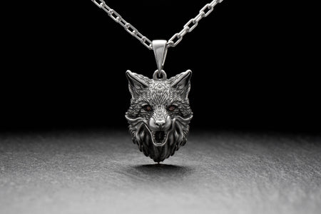 Sterling Silver Licking Fox Pendant, Handmade Fierce Fox Necklace, Wild Fox Head Necklace, Fox Lovers Gift, Forest Spirit Amulet