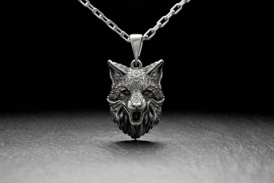 Sterling Silver Licking Fox Pendant, Handmade Fierce Fox Necklace, Wild Fox Head Necklace, Fox Lovers Gift, Forest Spirit Amulet