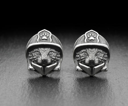 Sterling Silver Cat Fireman Cufflinks, Animal Jewelry, Heroic Feline Design (etsy image id: 7807057361)