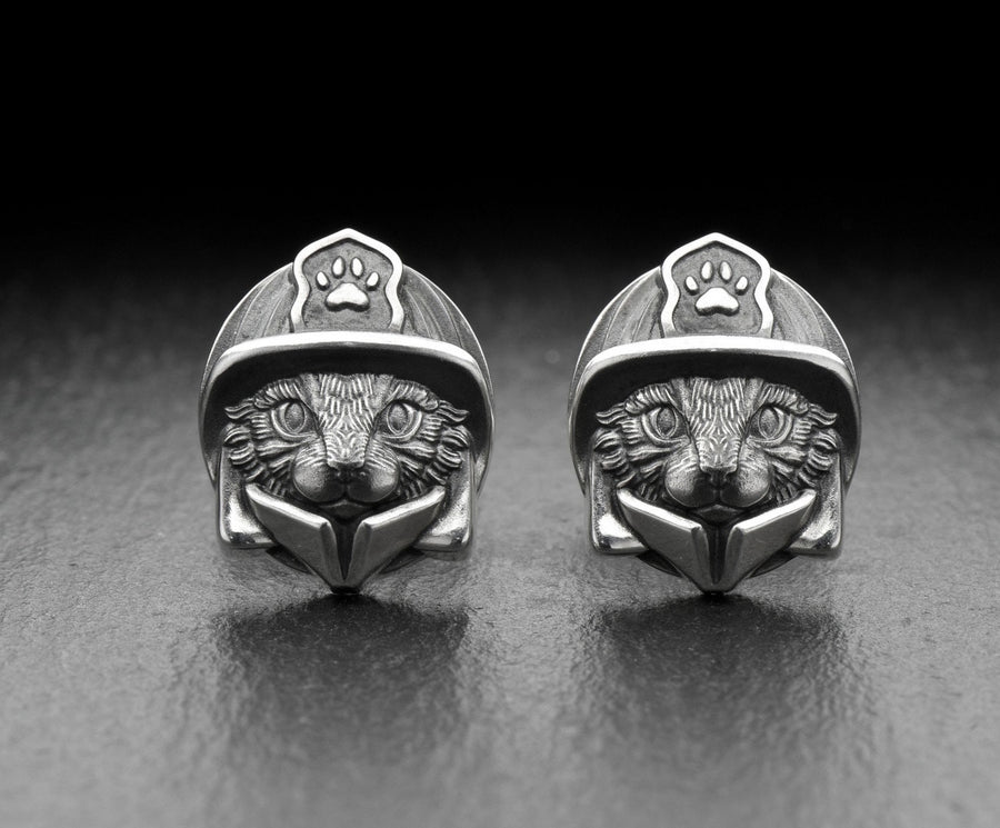 Sterling Silver Cat Fireman Cufflinks, Animal Jewelry, Heroic Feline Design (etsy image id: 7807057361)