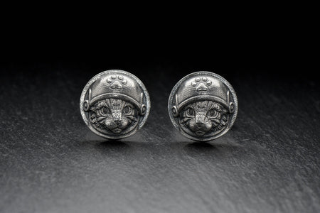 Sterling Silver Astronaut Cat Cufflinks, Cosmos Animal Jewelry, Polished Oxidized Finish (etsy image id: 7807065763)