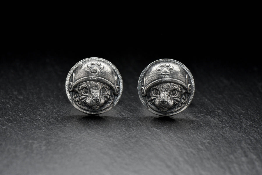 Sterling Silver Astronaut Cat Cufflinks, Cosmos Animal Jewelry, Polished Oxidized Finish (etsy image id: 7807065763)
