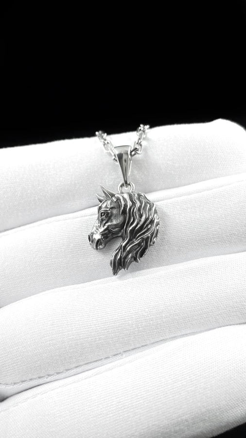 Sterling Silver Horse Head Pendant, Necklace Handmade, Animal Jewelry