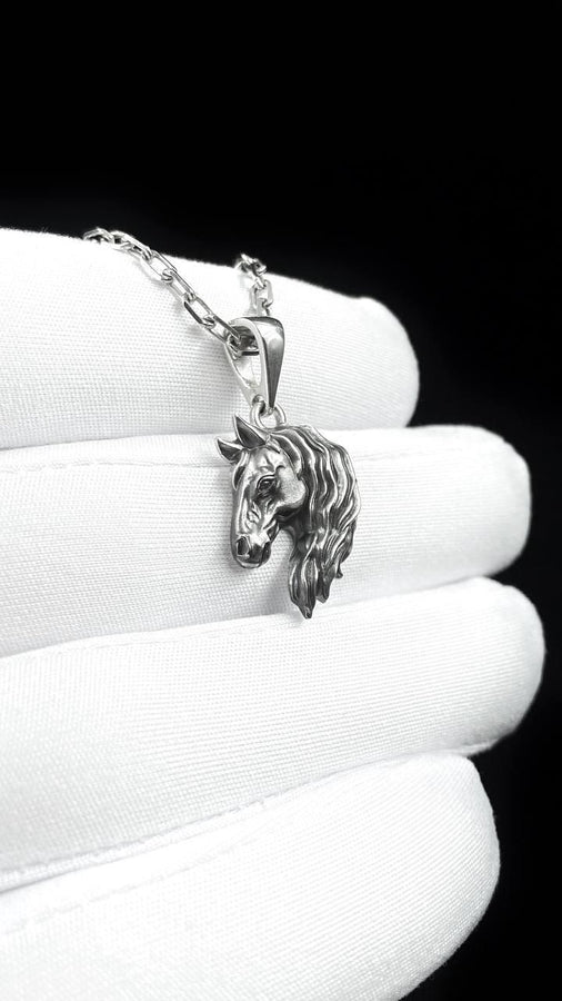 Sterling Silver Horse Head Pendant, Necklace Handmade, Animal Jewelry