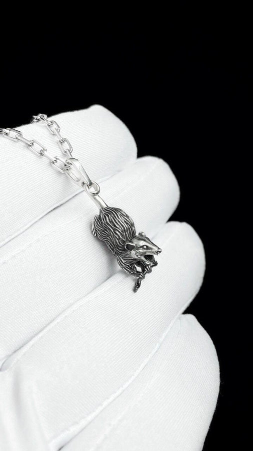 Sterling Silver Opossum Pendant, Handmade Animal Jewelry (etsy image id: 7855208810)