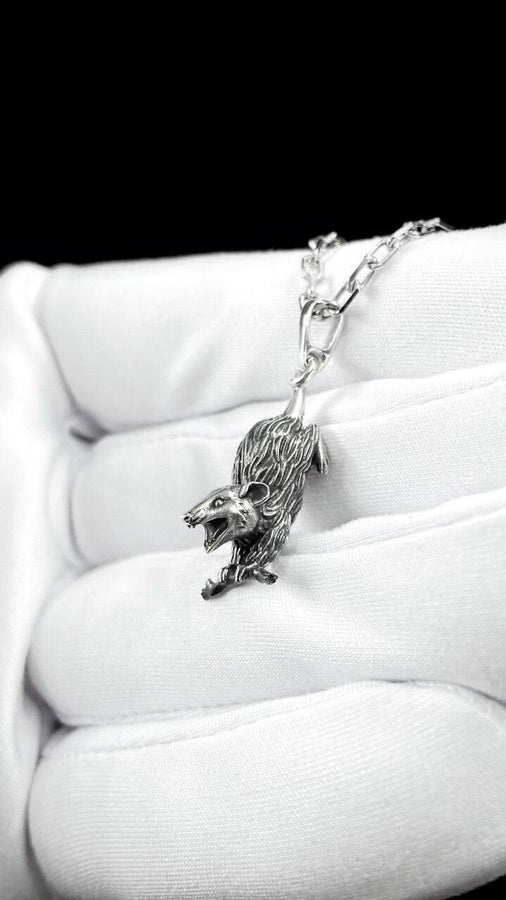 Sterling Silver Opossum Pendant, Handmade Animal Jewelry (etsy image id: 7855208810)