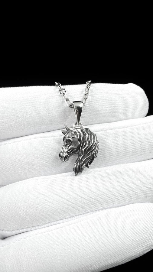 Sterling Silver Horse Head Pendant, Necklace Handmade, Animal Jewelry