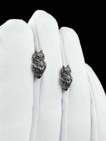 owl earrings, silver stud earrings, bird earrings, animal jewelry, nature earrings, owl jewelry, minimalist studs, woodland jewelry, gift for her, gift for mom, forest inspired, small stud earrings, dainty jewelry (etsy image id: 7878350354)