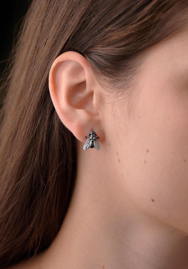 Oxidized Sterling Silver Fly Earrings: Halloween Insect Jewelry (etsy image id: 7529515780)