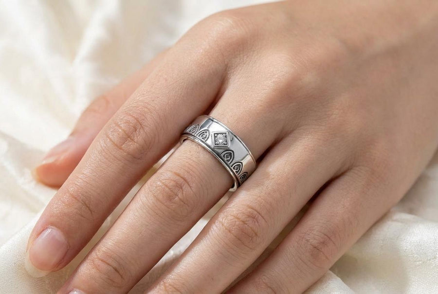 Bathed in soft, romantic light against elegant white silk, this alternative bridal set perfectly balances dark gothic architecture with traditional wedding luxury. The rings evoke a mysterious, dark academia atmosphere, capturing the timeless beauty of ancient stone cathedrals and eternal devotion. Designed for modern couples who appreciate history and non-traditional aesthetics, this matching wedding set is a profound symbol of a love story root (etsy image id: 7928015292)