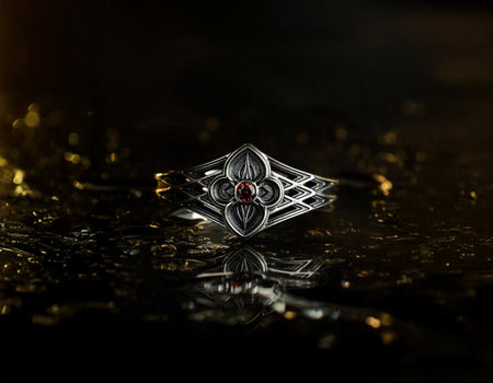 Gothic Sterling Silver Ring – Medieval Red Gemstone Band, Dark Romance __etsy:8202193247