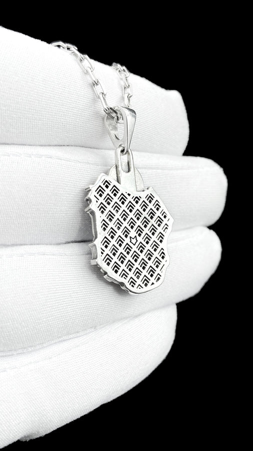 Designed as a substantial unisex statement piece, this highly detailed pendant is ideal for daily wear or as a specialized gift. The ancient aesthetic appeals strongly to lovers of history, mythology, and classic art deco styling.