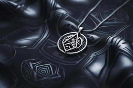 Unique abstract silver artifact pendant, cyber goth techwear jewelry for men.