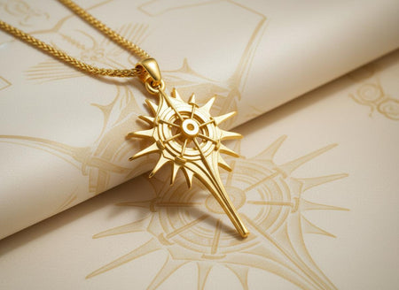 Celestial Star Silver Pendant for Men, Fantasy Compass Necklace, Gothic Sunburst Amulet, Sci-Fi Artifact, Oxidized Silver Navigator Jewelry