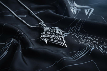 Solid 925 Sterling Silver with a deep oxidized finish to highlight intricate Gothic scrollwork.