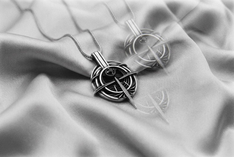 Cyberpunk Orbital Silver Pendant for Men, Sci-Fi Gyroscope Necklace, Techwear Armillary Sphere Amulet, Astrolabe Core, Cyber Goth Jewelry