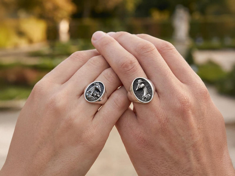Sterling Silver Unique Goose Wedding Rings Set
Handmade silver couple rings with bird motifs
Animal-inspired wedding bands with humor

Sterling goose rings as anniversary gift

Whimsical bird signet rings for couples

Quirky and symbolic goose couple rings
Goose gentleman and lady ring set for soulmates
Goose Couple Rings

Animal Love Rings

Vintage Bird Rings

Funny Goose Rings

Sterling Goose Set

Goose Wedding Set

ArtFox Jewelry