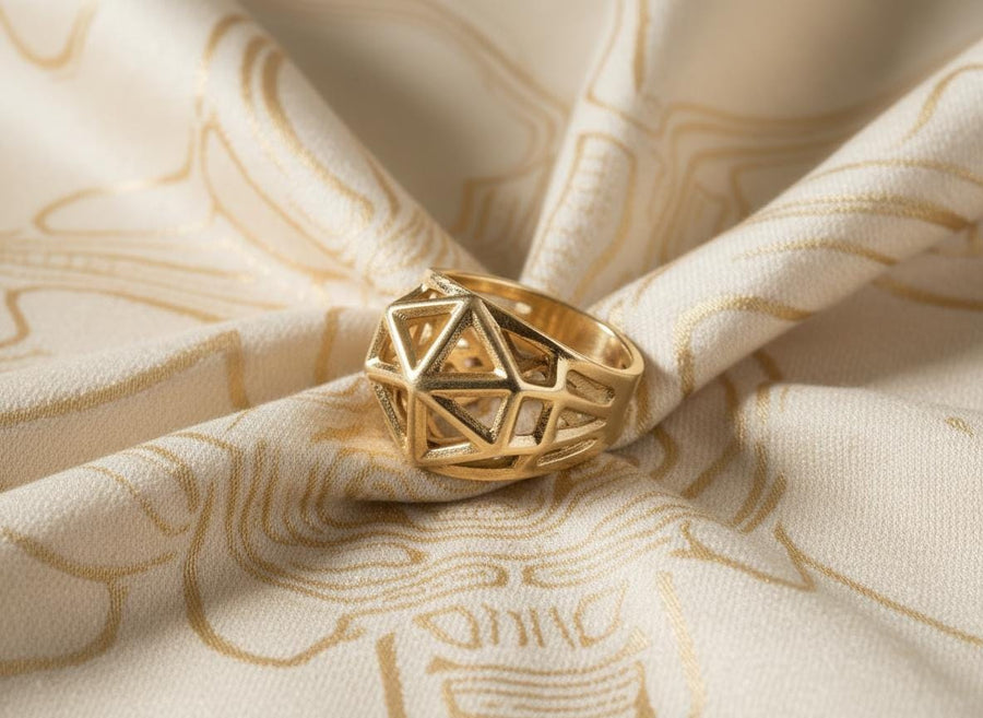 Sterling Silver Icosahedron Wireframe Ring, Brutalist Techwear Signet, Oxidized Polygon Band