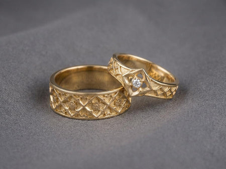 Gothic Cathedral Wedding Ring Set: Sterling Silver Sacred Geometry Jewelry