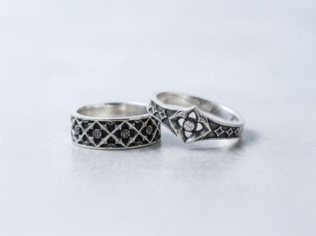 Gothic Cathedral Wedding Ring Set: Sterling Silver Sacred Geometry Jewelry